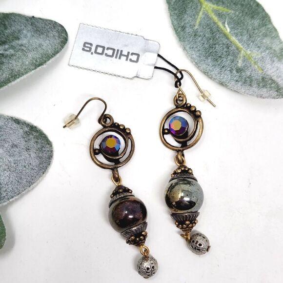 CHICO'S Dangle Rhinestone Mirror Ball Earrings NWT - Picture 1 of 7